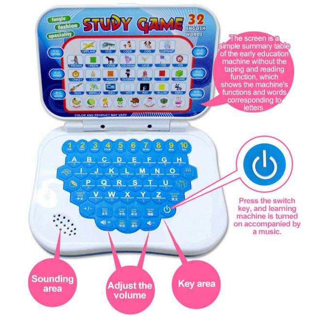 Foldable Educational Learning Laptop for Children Comes With Mouse, Music and Lights