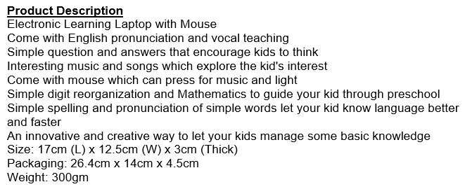 Foldable Educational Learning Laptop for Children Comes With Mouse, Music and Lights