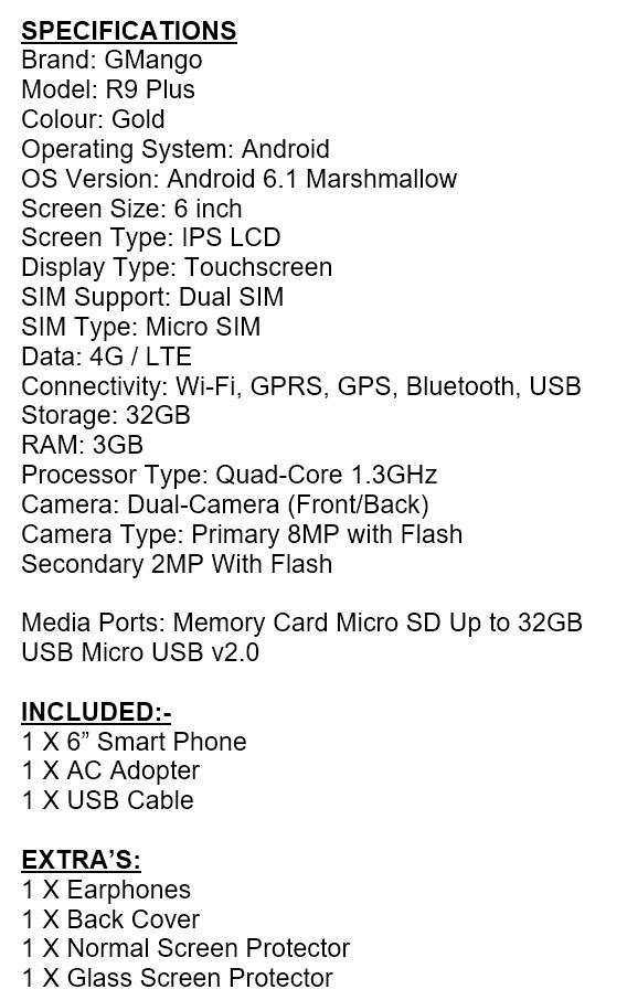 6" Android 6.0 Quadcore Smartphone, 32GB STORAGE, 3GB RAM - SEE SPECS AND ALL EXTRA'S