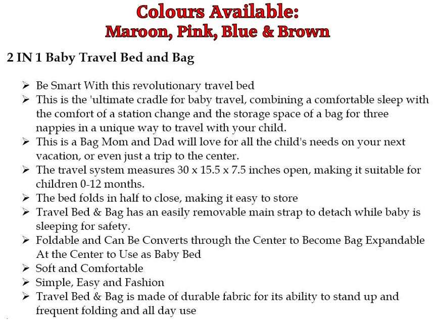 2 in 1 Baby Travel Bed and Bag - Soft, Comfortable, Easy, Simple from Bag to Bed & Changing Station