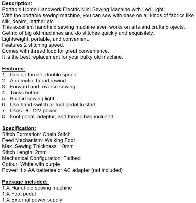 Portable Electric Sewing Machine with Led Light & Foot Pedal - Lightweight, portable, and convenient