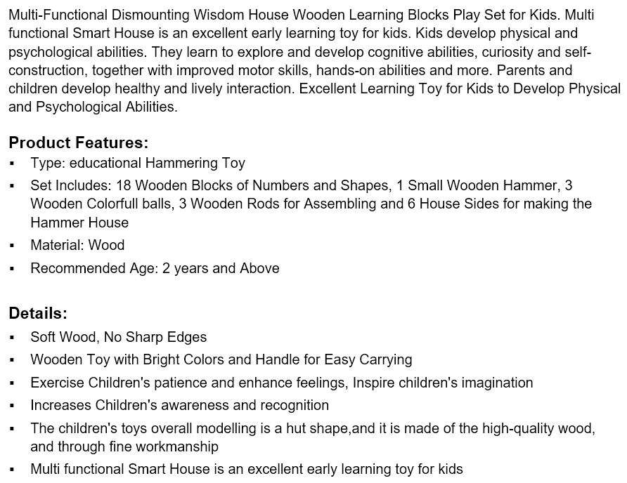 Multi-Functional Intelligent Wooden House Blocks Play Set for Kids - Shapes, Number, Colours...