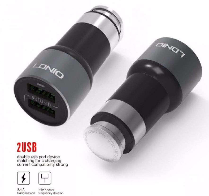Original LED Ldnio C303 Car Charger with Dual USB 5V/3.6A Quick Charge Full Metal For IOS or Android