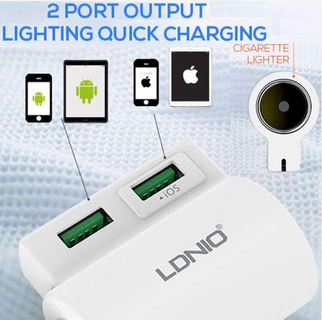 LDNIO 4.2 Dual USB Interface and 1 Socket Adapter Car Charger For IOS and Android