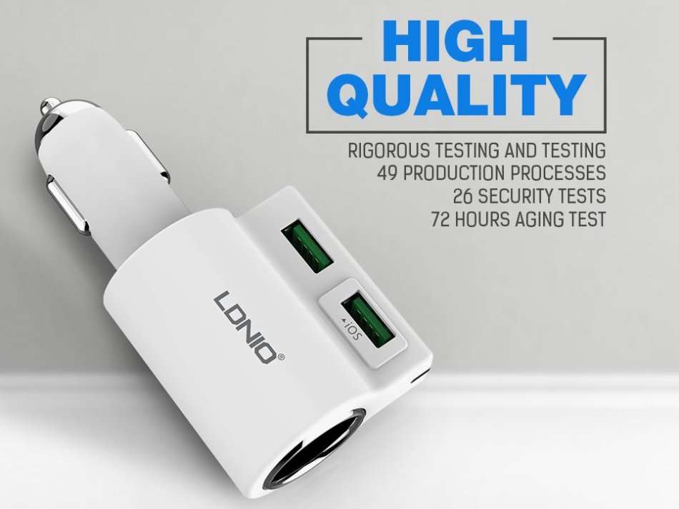 LDNIO 4.2 Dual USB Interface and 1 Socket Adapter Car Charger For IOS and Android