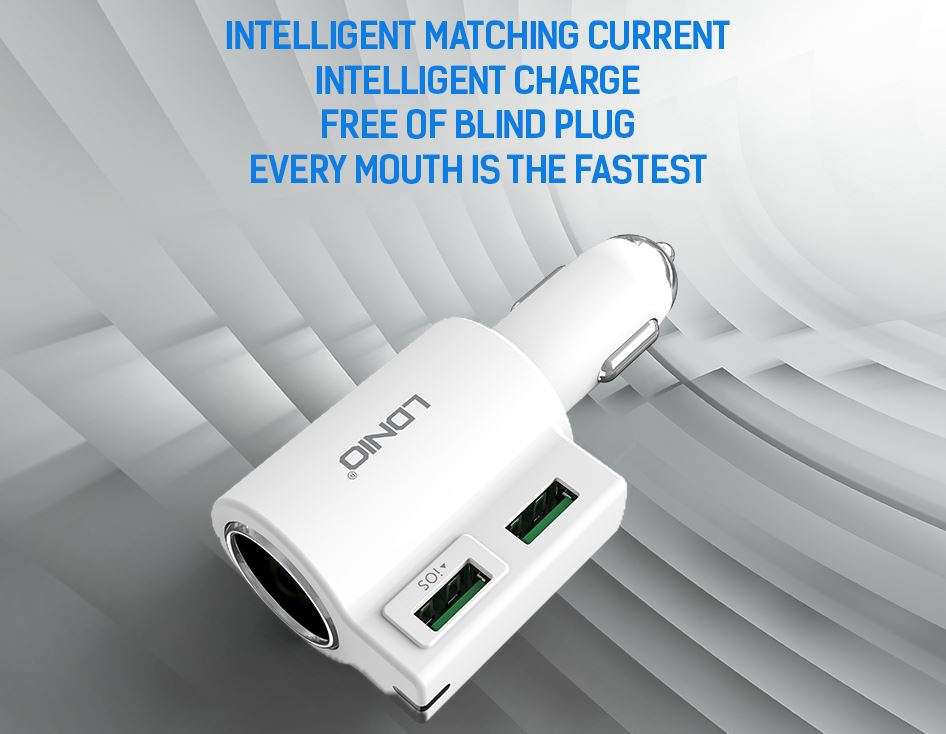 LDNIO 4.2 Dual USB Interface and 1 Socket Adapter Car Charger For IOS and Android