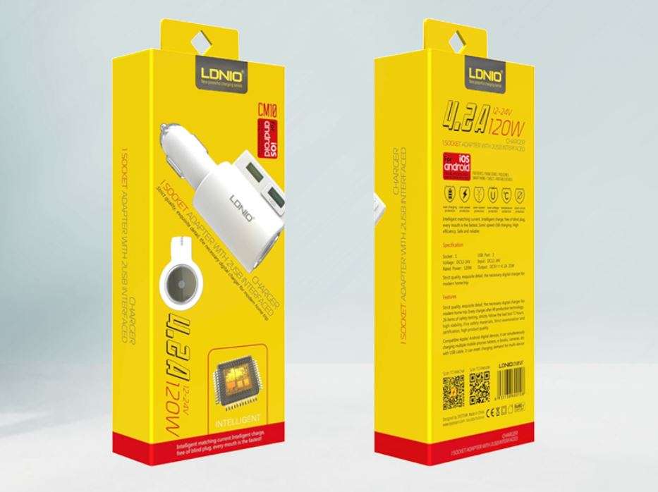 LDNIO 4.2 Dual USB Interface and 1 Socket Adapter Car Charger For IOS and Android