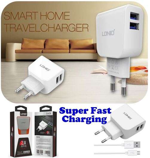 High Quality LDNIO Dual USB Current Protection Output 5V-2.1A Travel Charger for IOS