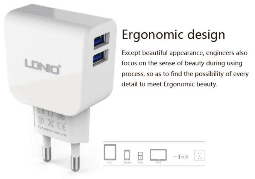 High Quality LDNIO Dual USB Current Protection Output 5V-2.1A Travel Charger for IOS