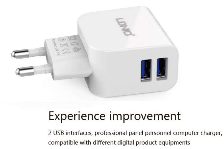 High Quality LDNIO Dual USB Current Protection Output 5V-2.1A Travel Charger for IOS