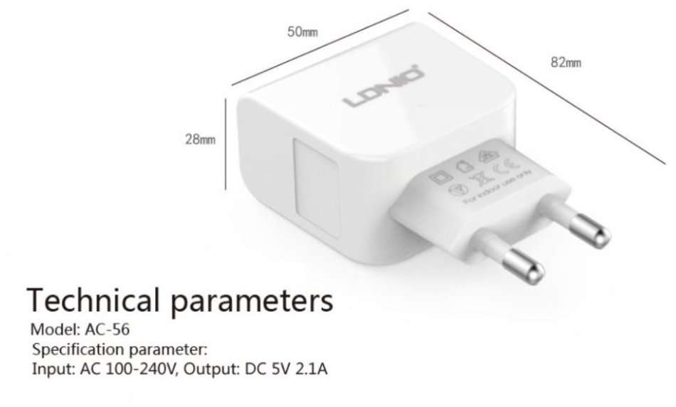 High Quality LDNIO Dual USB Current Protection Output 5V-2.1A Travel Charger for IOS