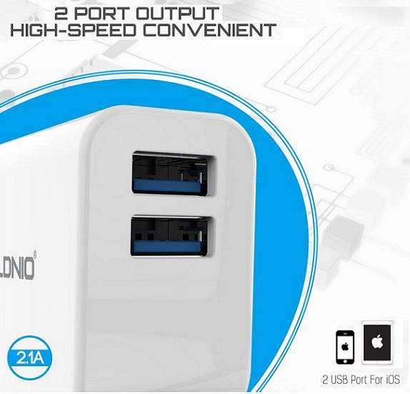 High Quality LDNIO Dual USB Current Protection Output 5V-2.1A Travel Charger for IOS