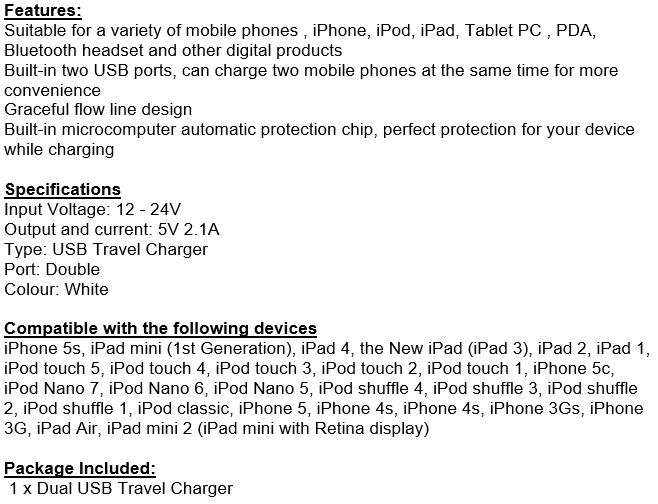 High Quality LDNIO Dual USB Current Protection Output 5V-2.1A Travel Charger for IOS