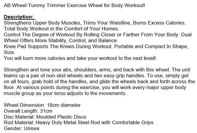 Tummy Trimmer Exercise AB Wheel for Body Workout!