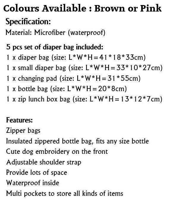 5 in 1 Baby Bag Set Made of Waterproof Microfiber Material - Lots of Space For All Your Baby's Needs