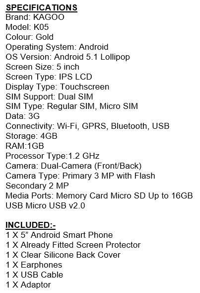 5" Android 5.1 Smartphone - 4GB, Dual Sim, Dual Camera, IPS LCD Touch screen & EXTRA'S