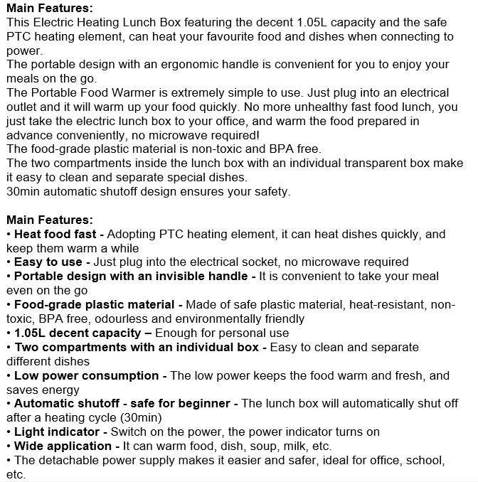 Electric Heating Lunch Box - Warm your food conveniently, no microwave required!