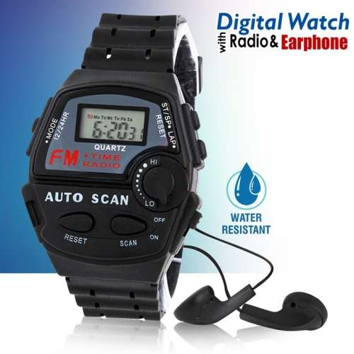 Quartz Digital FM Auto Scan Radio Sport Watch With Stereo Earphones