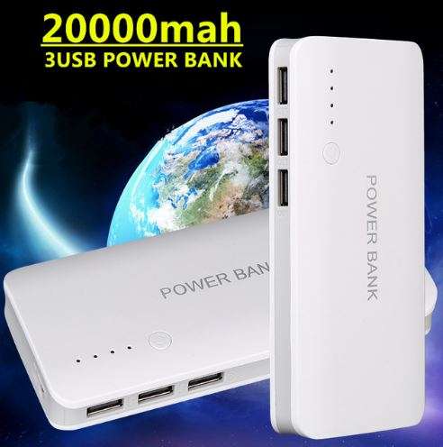 20 000mAh Power Bank With 3 USB Ports for Charging of Electronic Devices With LED Flashlight