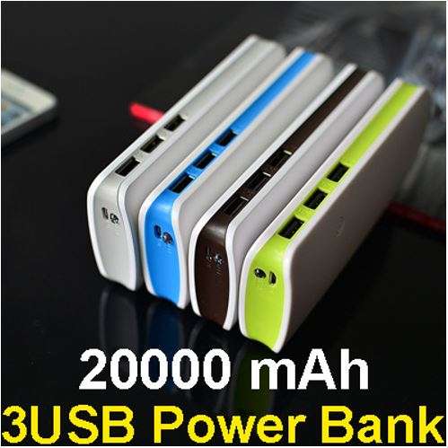 20 000mAh Power Bank With 3 USB Ports for Charging of Electronic Devices With LED Flashlight