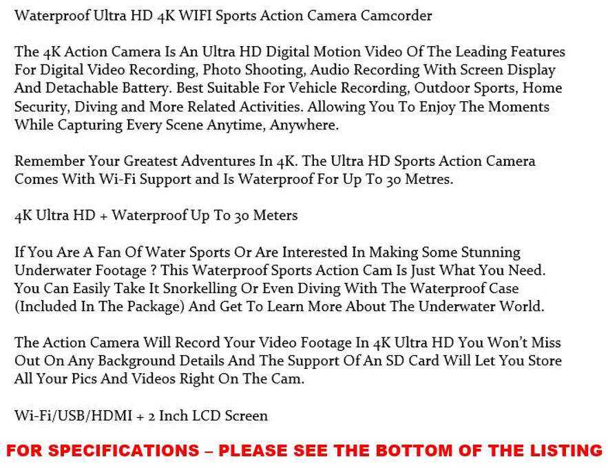4K ULTRA HD Action Sport DVR & Camera - Waterproof, LCD Screen, Waterproof Casing..