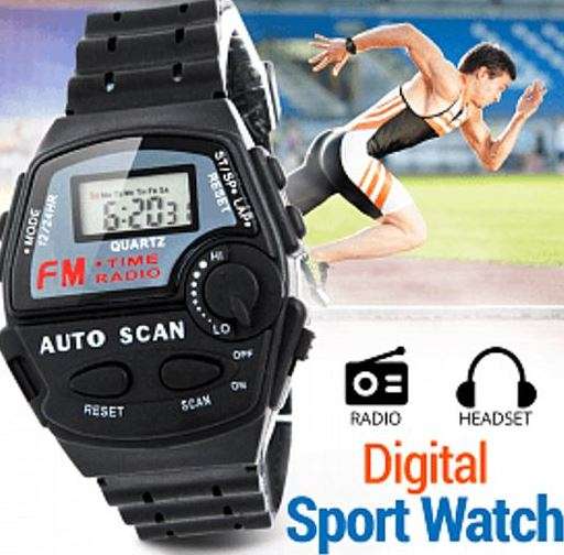 Quartz Digital FM Auto Scan Radio Sport Watch With Stereo Earphones