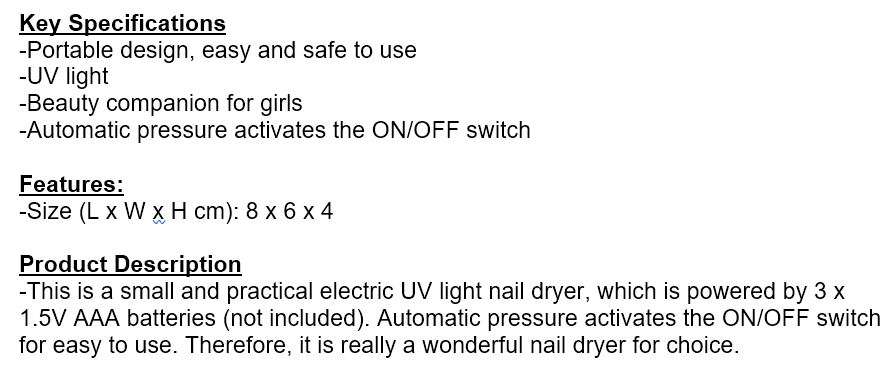 Mini Portable UV Light Nail Dryer - Lightweight, easy to carry, for Salon or Home use