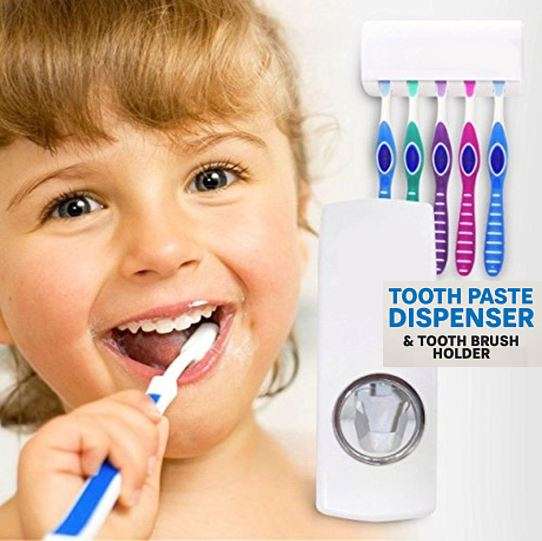 Touch Me 2-in-1 Automatic Hands-free Vacuum Toothpaste Dispenser With Holder Rack, No Batteries
