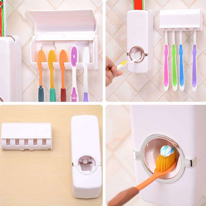Touch Me 2-in-1 Automatic Hands-free Vacuum Toothpaste Dispenser With Holder Rack, No Batteries