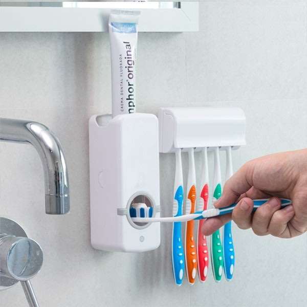 Touch Me 2-in-1 Automatic Hands-free Vacuum Toothpaste Dispenser With Holder Rack, No Batteries