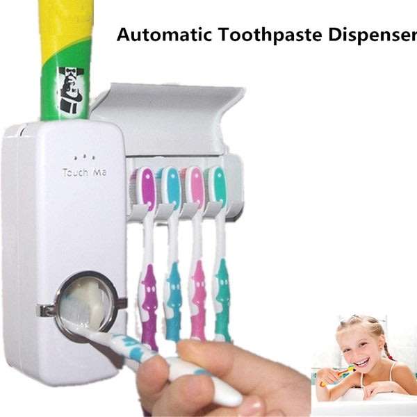Touch Me 2-in-1 Automatic Hands-free Vacuum Toothpaste Dispenser With Holder Rack, No Batteries