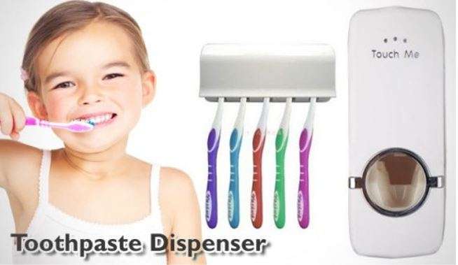 Touch Me 2-in-1 Automatic Hands-free Vacuum Toothpaste Dispenser With Holder Rack, No Batteries