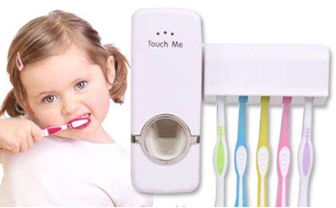 Touch Me 2-in-1 Automatic Hands-free Vacuum Toothpaste Dispenser With Holder Rack, No Batteries