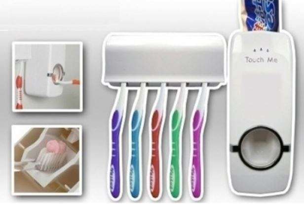 Touch Me 2-in-1 Automatic Hands-free Vacuum Toothpaste Dispenser With Holder Rack, No Batteries