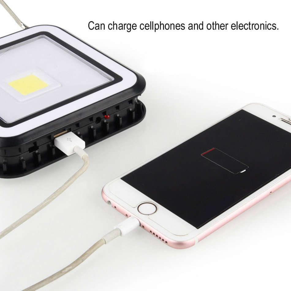 COB LED Solar Power Rechargeable Light & POWER BANK for Charging of Devices, Rotate 360 Degrees