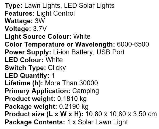 LED Solar Light & POWER BANK for charging of Electronic Devices - Great for Outdoor