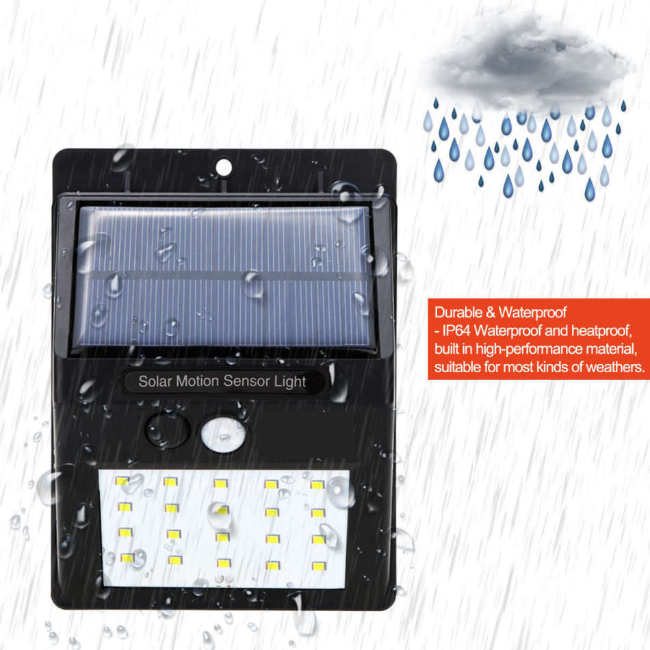 20 LED Solar Power Wall Light, PIR Motion Sensor, Waterproof, Night Sensor & Eco-friendly