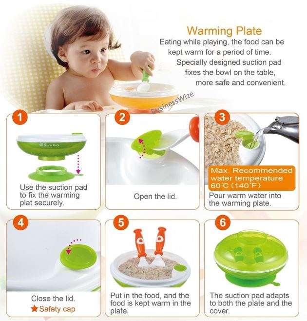 Non-slip suction warming plate, divided Compartments - BPA, PVC and Pthalate Free