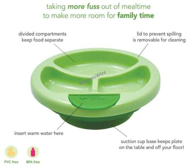 Non-slip suction warming plate, divided Compartments - BPA, PVC and Pthalate Free