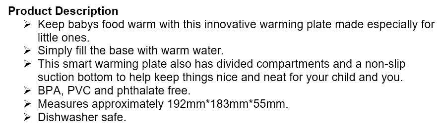 Non-slip suction warming plate, divided Compartments - BPA, PVC and Pthalate Free