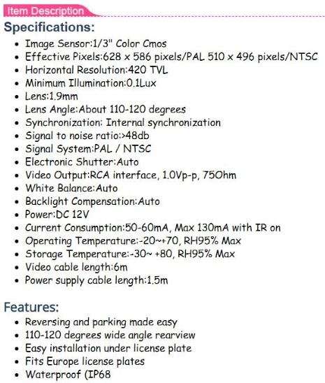 Waterproof Night Vision HD LED Number Plate Holder With Camera For Reversing and Parking