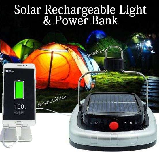 LED Solar Light & POWER BANK for charging of Electronic Devices - Great for Outdoor