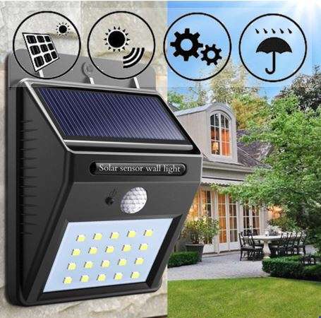 20 LED Solar Power Wall Light, PIR Motion Sensor, Waterproof, Night Sensor & Eco-friendly