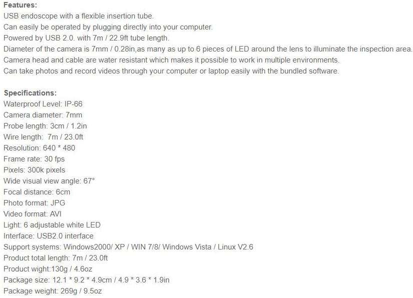 BUY 1 GET 1 FREE!!! Waterproof USB Inspection HD Video Camera With 6 LED's, 7 Meters