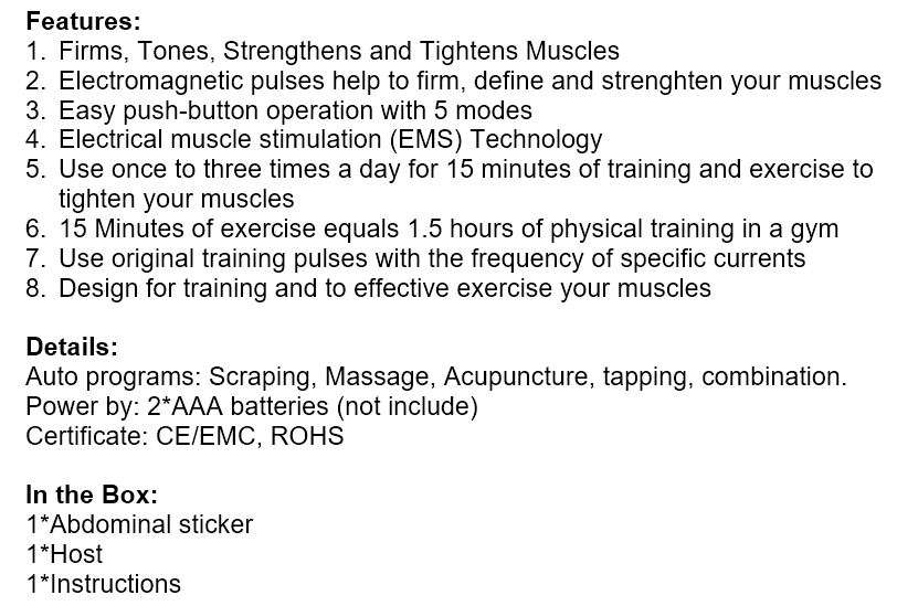 Home Gym - Wireless Electronic EMS 6 Pack Abs Muscle Simulator Kit with 5 modes