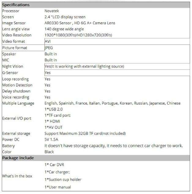 2.4" LCD, Night Vision Vehicle DVR& Camera With G-Sensor for Motion Detection