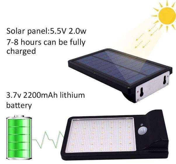 42 LED SOLAR Street & Garden Light, PIR, Motion Sensor, Waterproof with 3 modes