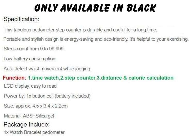LCD Sport & Fitness PEDOMETER Wrist Watch, Step Counter, Calories, Distance, Available in BLACK ONLY