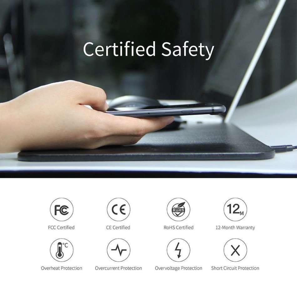 2 in 1 Gaming Mouse Pad & Wireless Charger, Non-slip Base & Secure IC Chip