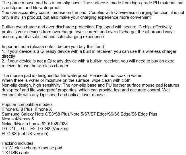 2 in 1 Gaming Mouse Pad & Wireless Charger, Non-slip Base & Secure IC Chip